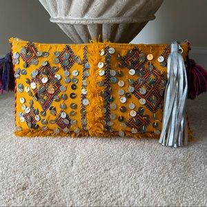 Gold Multicolor Sequin Fringe Tassel hand clutch